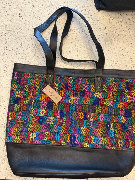 Nena & Co. Handbags - Nena & Co. Multicolor Woven Tote with Black Leather Trim